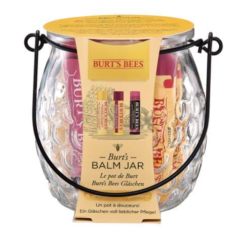 Set de regalo Burt’s Bees con bálsamo labial hidratante en tarro, 100 % natural con cera de abejas, vitamina E, menta e hibisco (4,25 g)