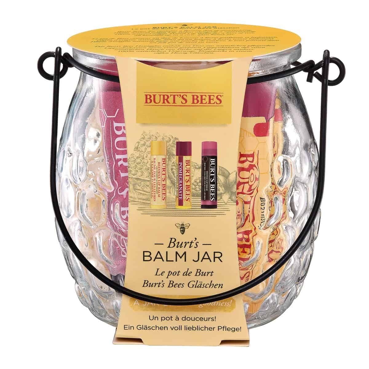 Burt's Bees Set de regalo con bálsamo labial hidratante en tarro, con cera de abejas original 100 % natural, vitamina E, menta e hibisco (4,25 g)